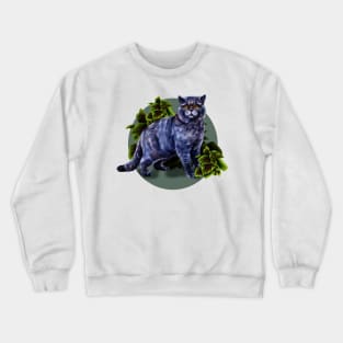 a British breed cat with a monstera Crewneck Sweatshirt